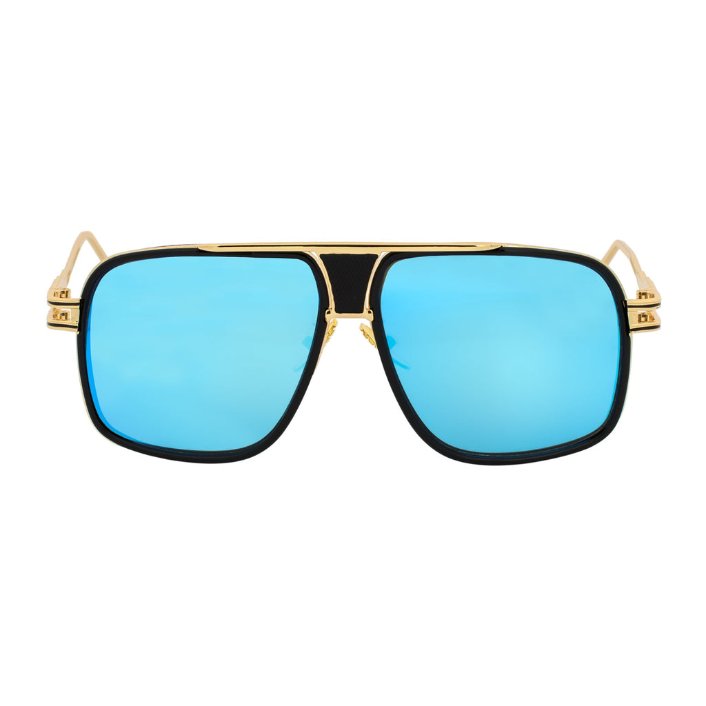 MAC - Square Metal Aviator Black-Gold  Sunglasses Blue Mirror