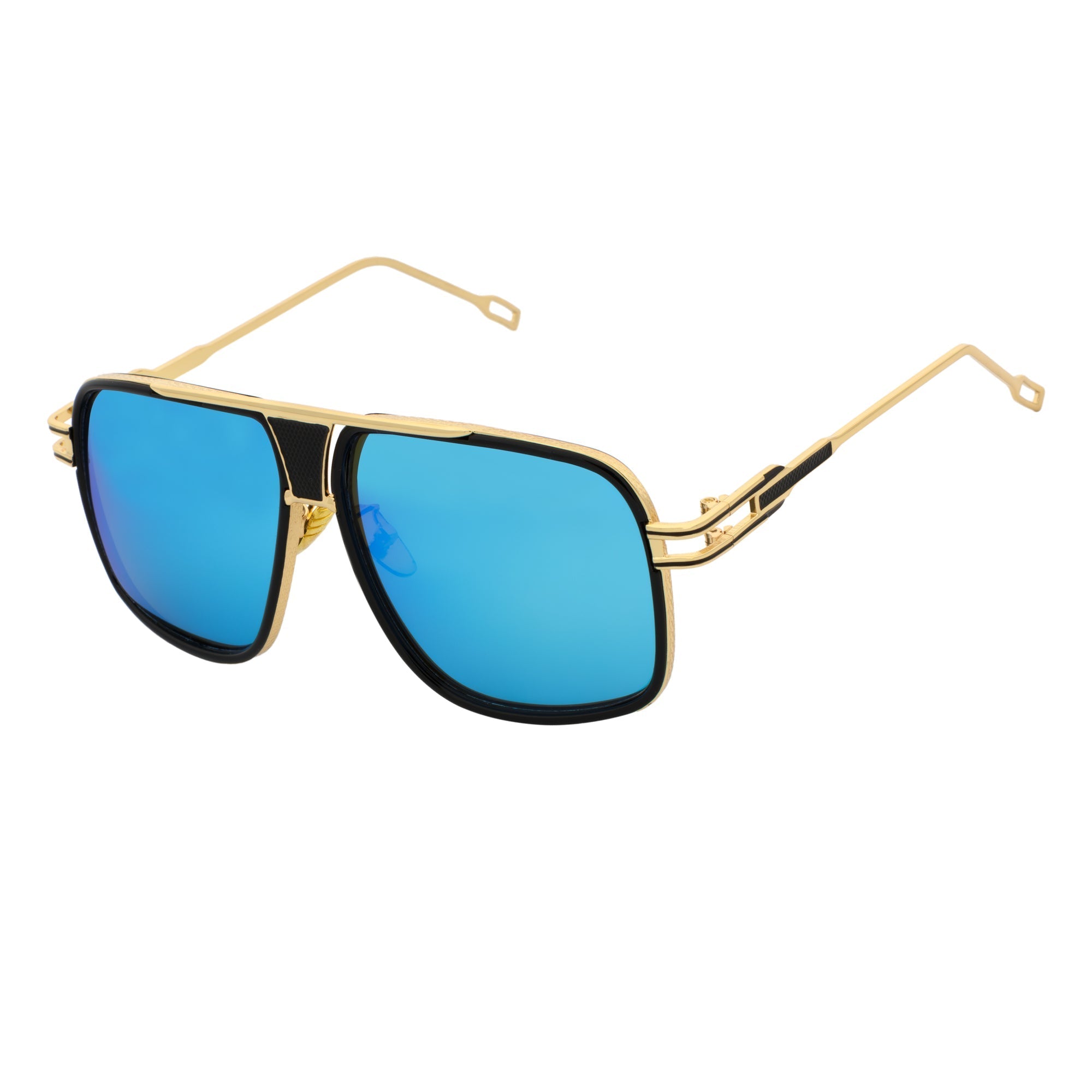 MAC - Square Metal Aviator Black-Gold  Sunglasses Blue Mirror