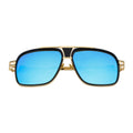 MAC - Square Metal Aviator Black-Gold  Sunglasses Blue Mirror