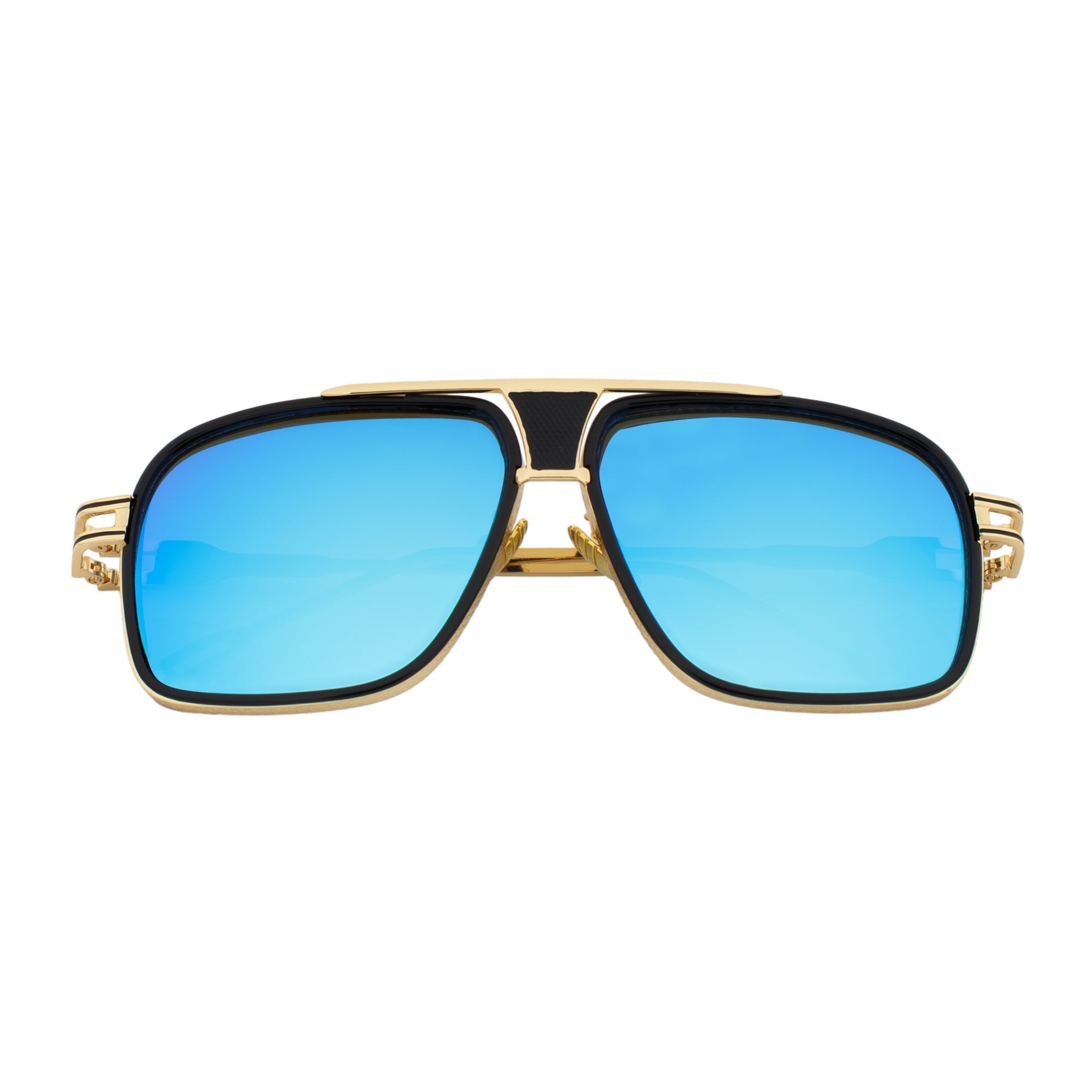 MAC - Square Metal Aviator Black-Gold  Sunglasses Blue Mirror