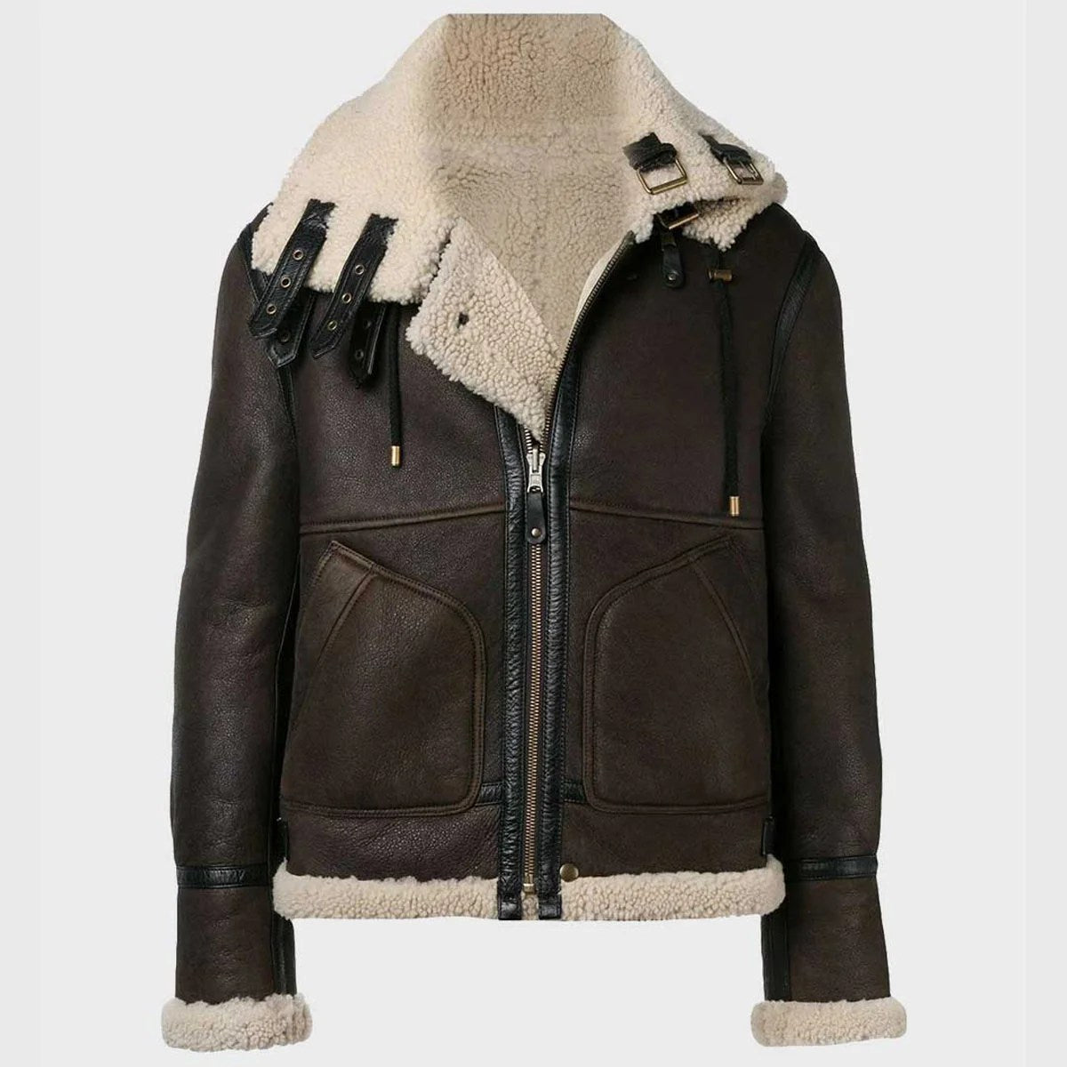 Mens Aviator Charcoal Grey Shearling Hooded Jacket