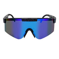 COBRA - Large Adjustable Shield Sunglasses Black Blue-Speckled Blue Mirror