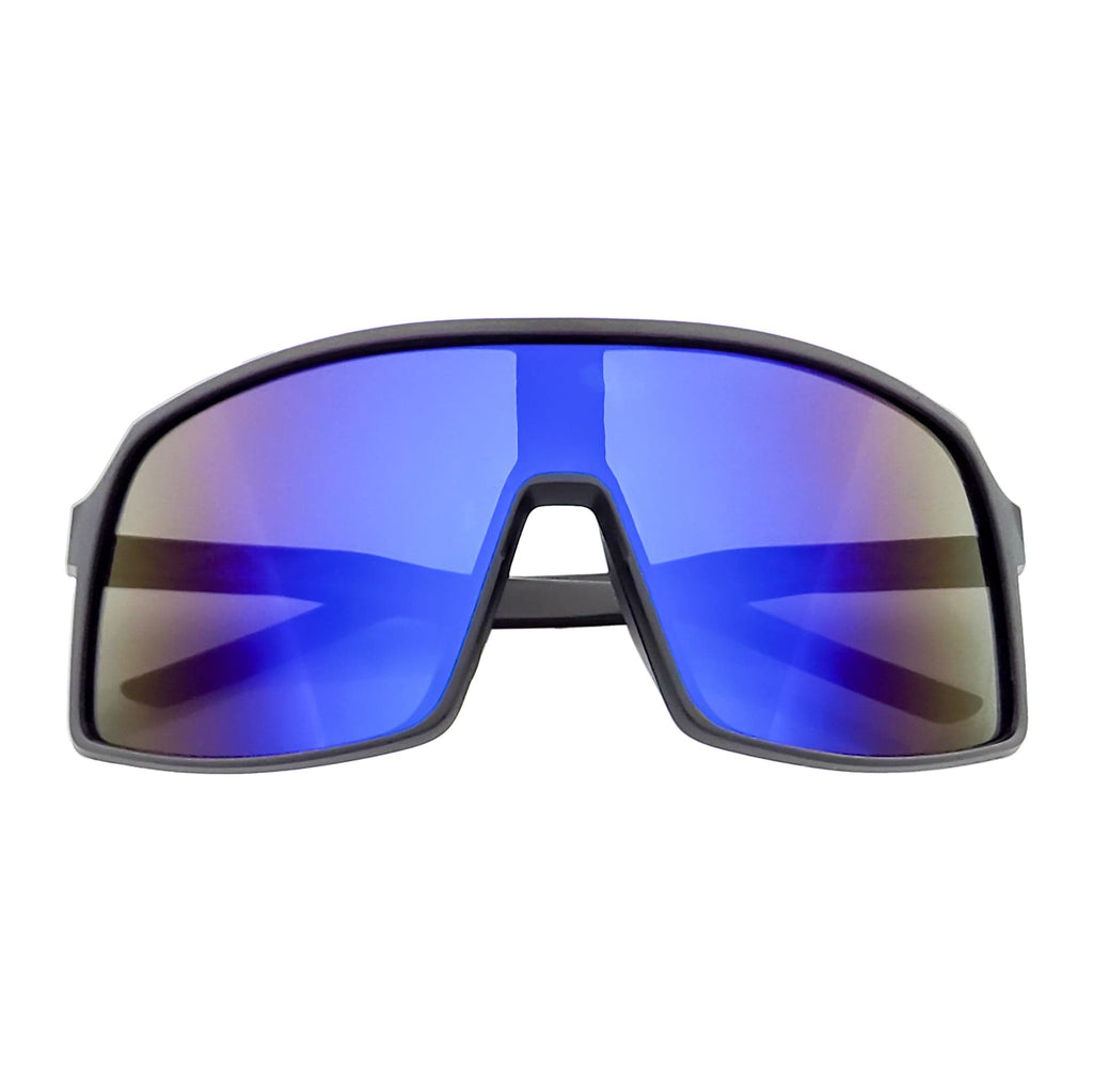 SENTRY - Large Shield Sunglasses Matte Black Blue Mirror