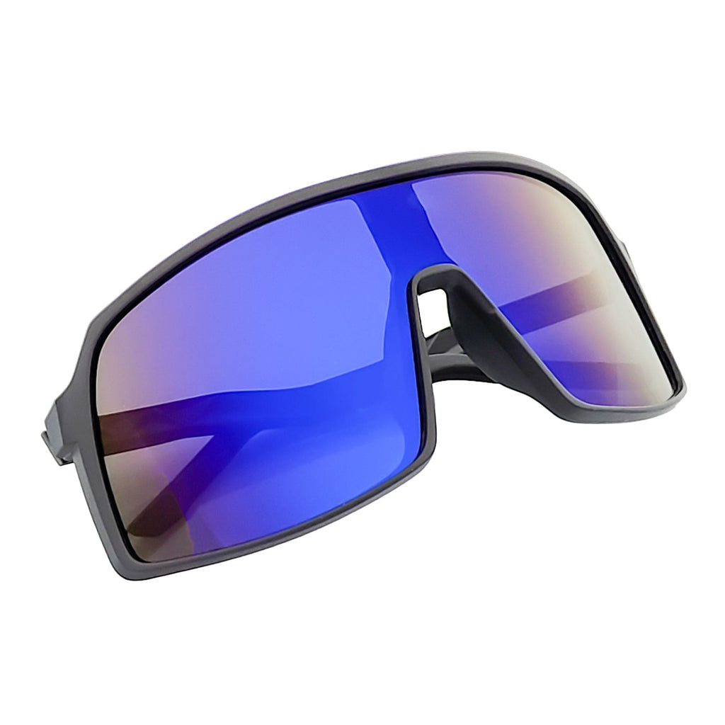 SENTRY - Large Shield Sunglasses Matte Black Blue Mirror