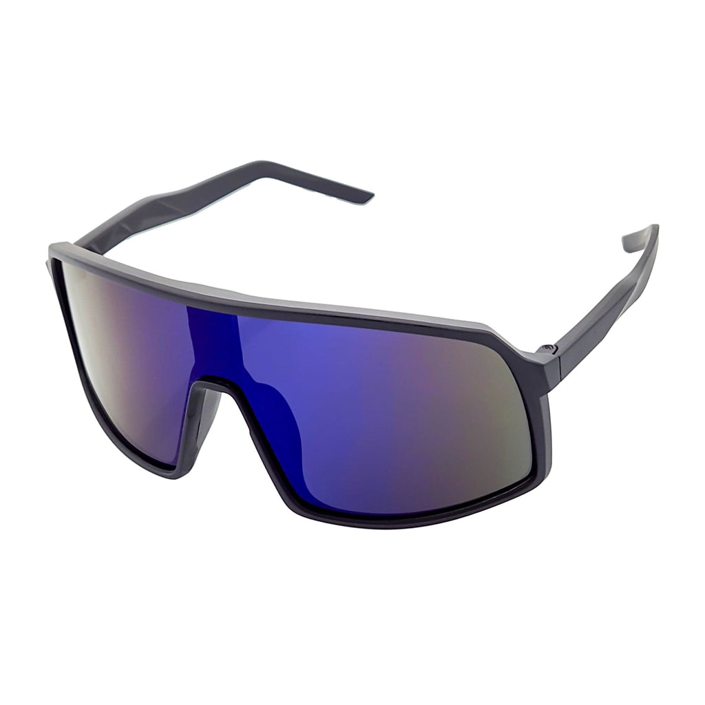 SENTRY - Large Shield Sunglasses Matte Black Blue Mirror