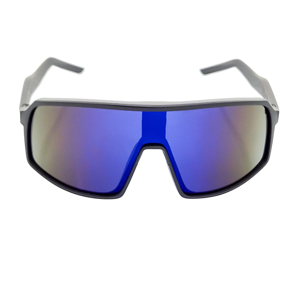 SENTRY - Large Shield Sunglasses Matte Black Blue Mirror