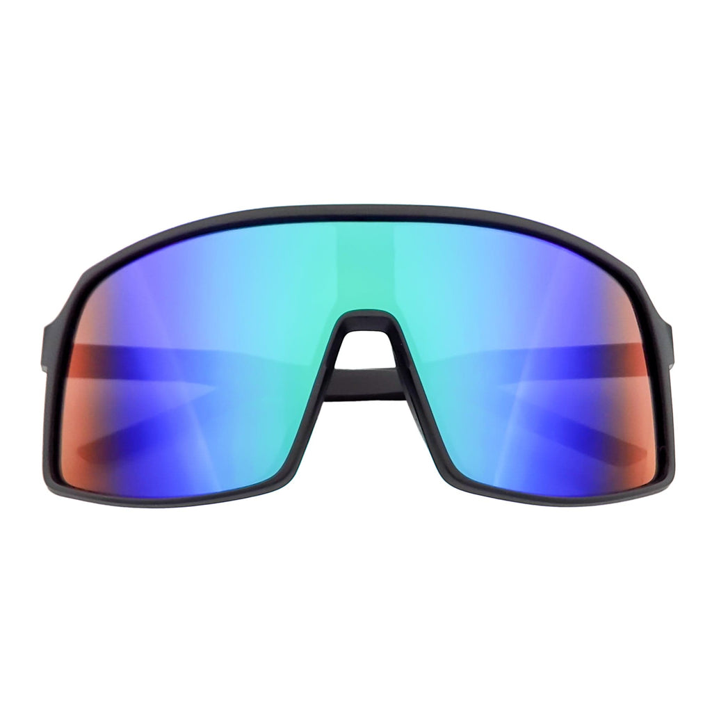SENTRY - Large Shield Sunglasses Matte Black Green-Blue Mirror