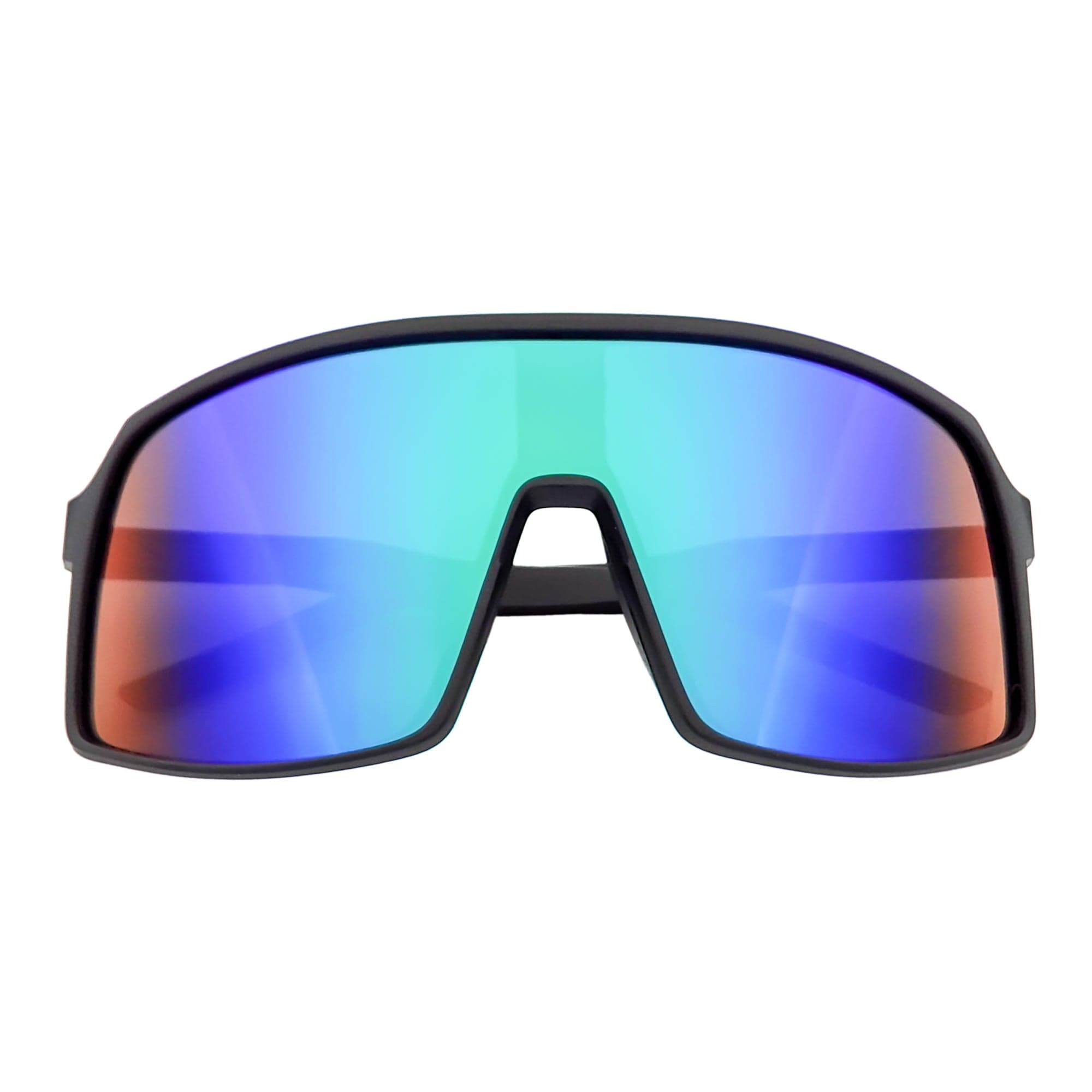 SENTRY - Large Shield Sunglasses Matte Black Green-Blue Mirror