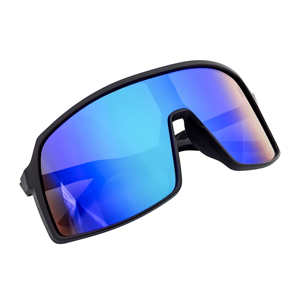 SENTRY - Large Shield Sunglasses Matte Black Green-Blue Mirror