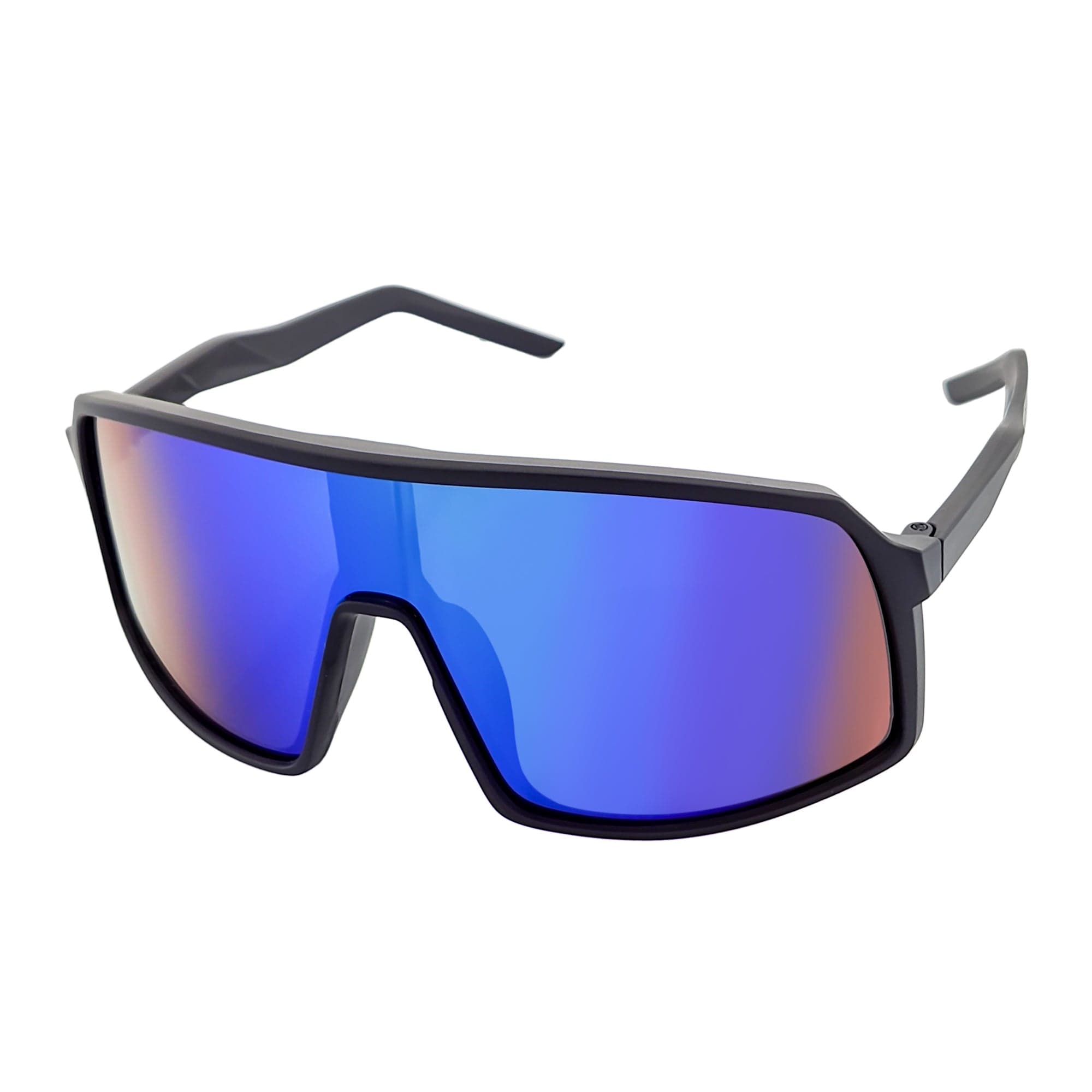 SENTRY - Large Shield Sunglasses Matte Black Green-Blue Mirror