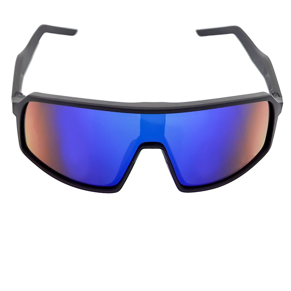SENTRY - Large Shield Sunglasses Matte Black Green-Blue Mirror