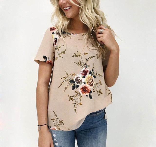 Summer Women Blouses Chiffon Print Blouse Short Sleeve Shirts Casual Ladies Clothing