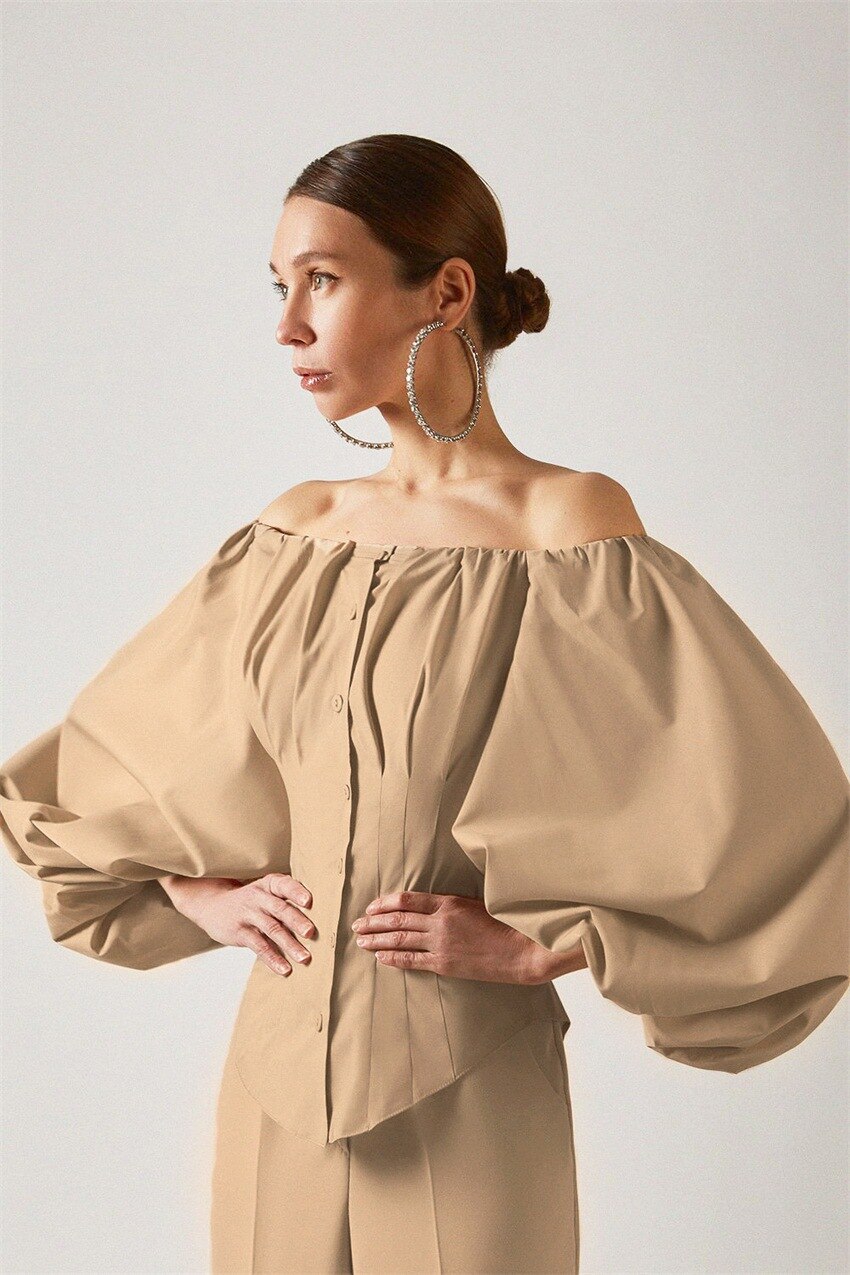 Women Sexy Party Off Shoulder Top Ladies White Black Shirt Cotton Bodycon Blouse Lantern Sleeve Elegant Khaki Blouse