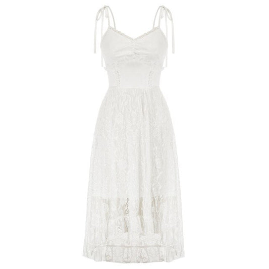Women Dresses Lace Patchwork Dress Summer Sexy Ruched Spaghetti Straps V-Neck Flared A-Line Party Club Evening Short Mini Dress