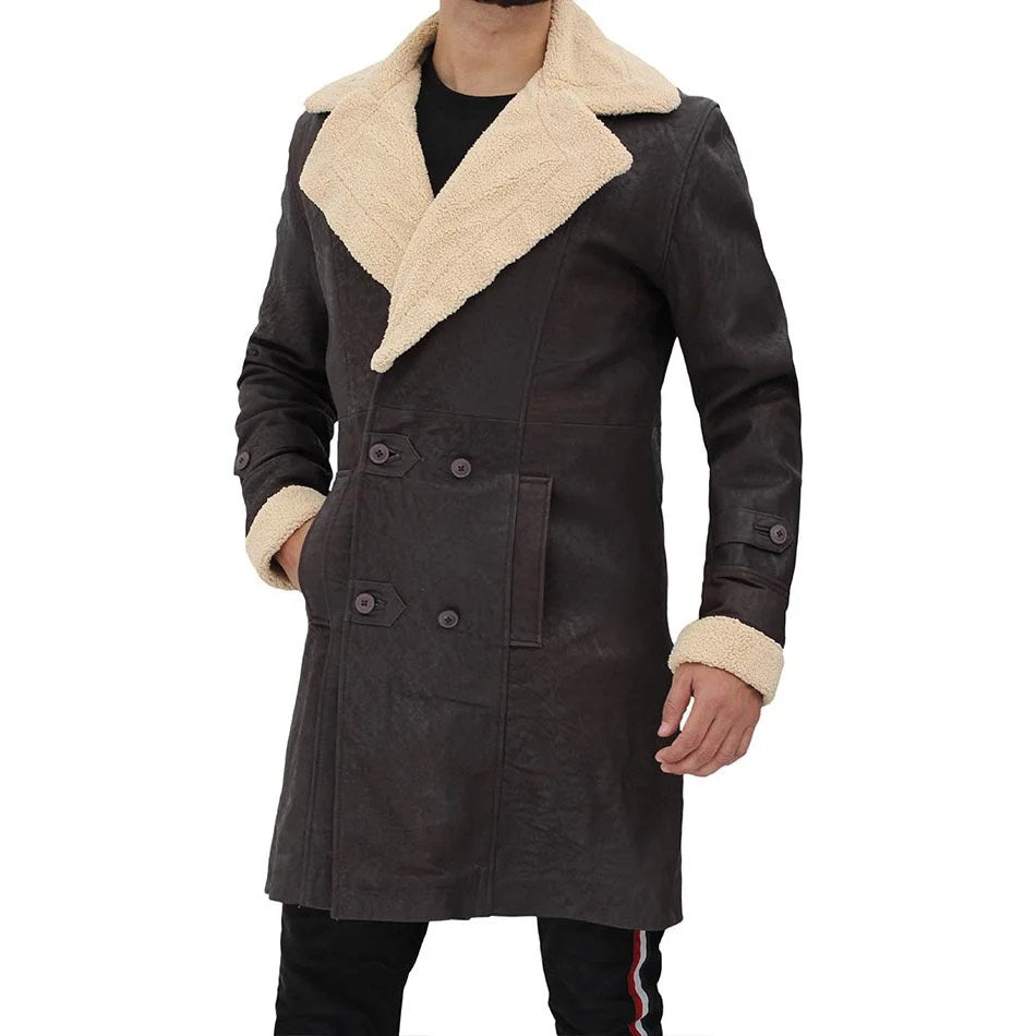 Superfly Mens Brown Shearling Sherpa Collar Coat - L