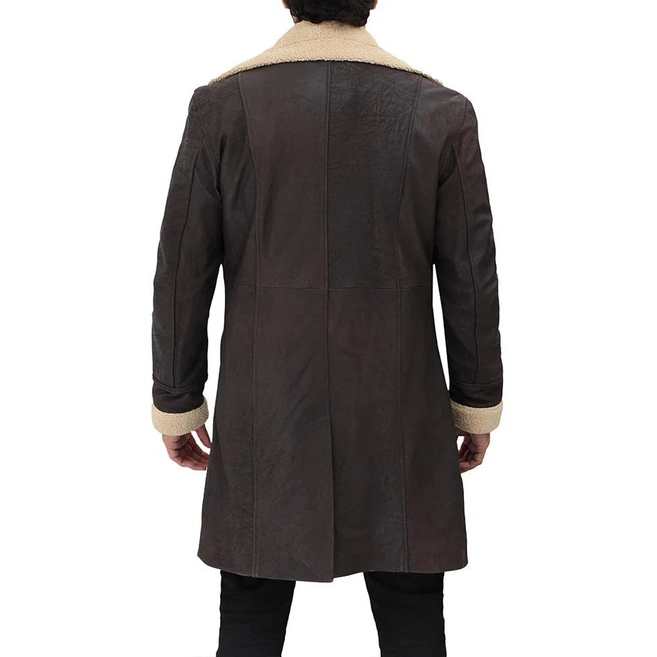 Superfly Mens Brown Shearling Sherpa Collar Coat