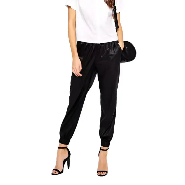 Women’s Black Leather Joggers Leather Pants
