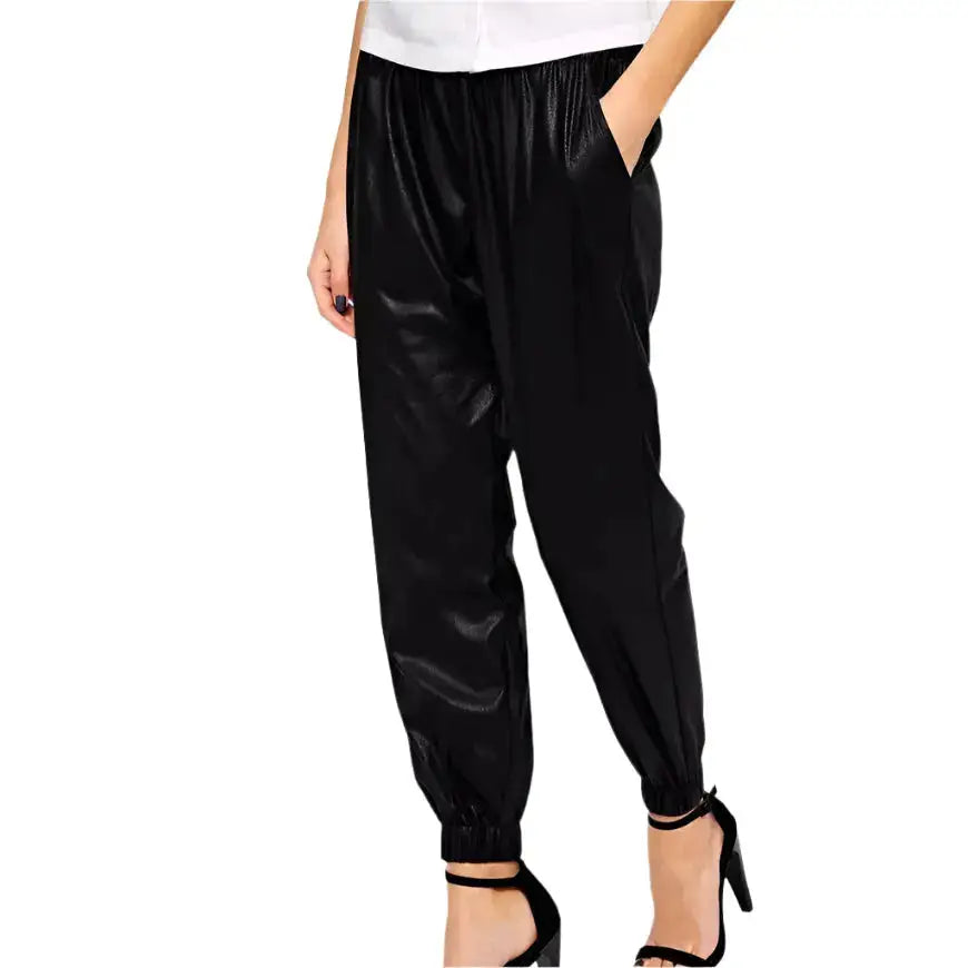 Women’s Black Leather Joggers Leather Pants