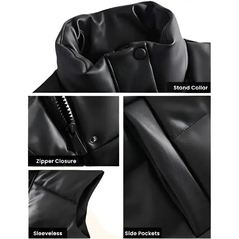 Women’s Black Leather Puffer Vest