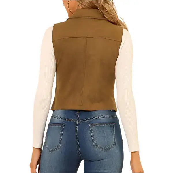 Women’s Tan Brown Suede Leather Biker Vest