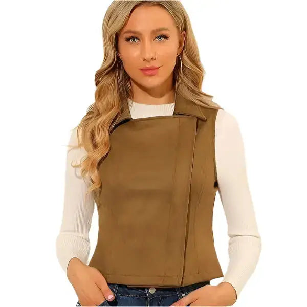 Women’s Tan Brown Suede Leather Biker Vest